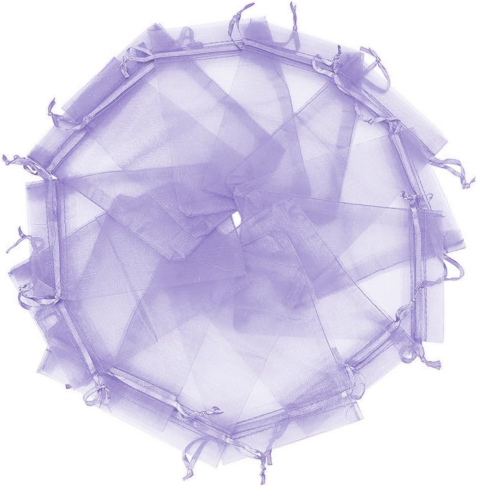 Wudygirl 100pcs Sheer Organza Bag 5 x 7 Inch Lavender Drawstring Transparent Jewelry Pouches Lipstick Baby Shower Party Wedding Holidays Favor Candy Bags(Lilac 5x7'')
