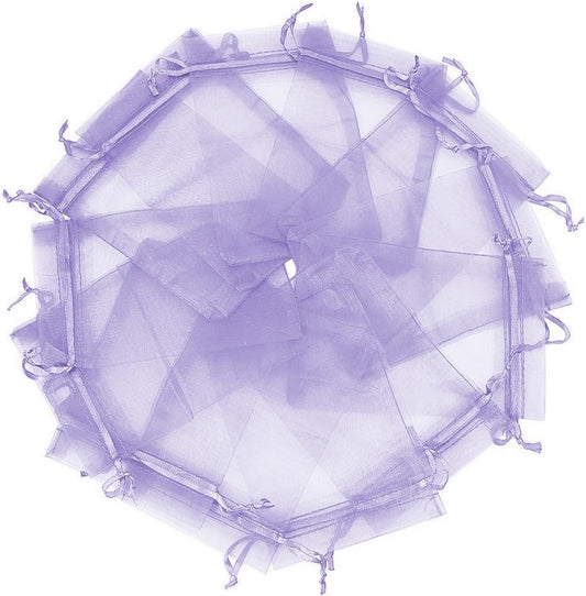 Wudygirl 100pcs Sheer Organza Bag 5 x 7 Inch Lavender Drawstring Transparent Jewelry Pouches Lipstick Baby Shower Party Wedding Holidays Favor Candy Bags(Lilac 5x7'')
