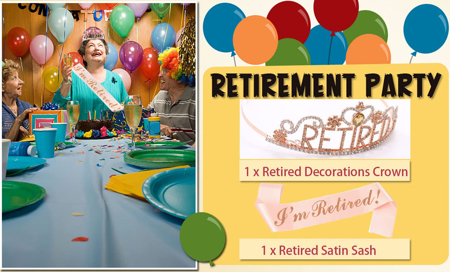 JETKONG Retirement Party Decorations Retired Tiara/Crown, Retired Sash for Women Retirement Gifts