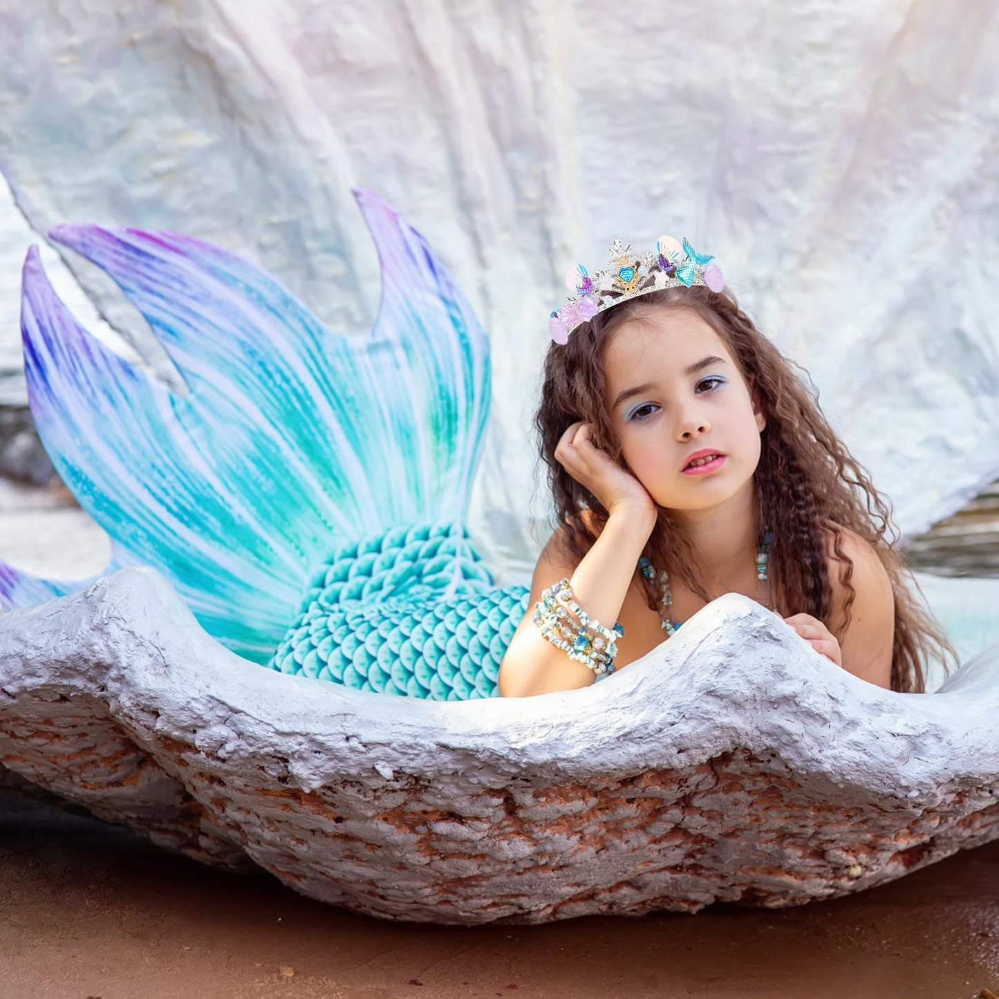 CIEHER Mermaid Crown Headband Seashell Crown for Little Mermaid Birthday Party Decorations, Mermaid