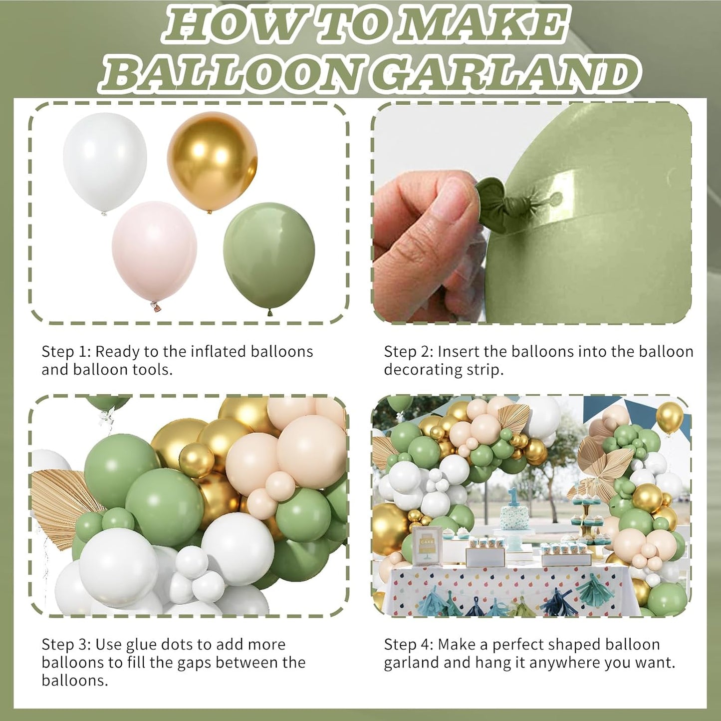 Sage Green Balloon Arch Kit 97Pcs Avocado Green Gold Balloons Garland Kit with Double Stuffed Balloons Neutral Nude Beige Cream White Birthday Party Balloons for Bridal Baby Shower Wedding Decorations