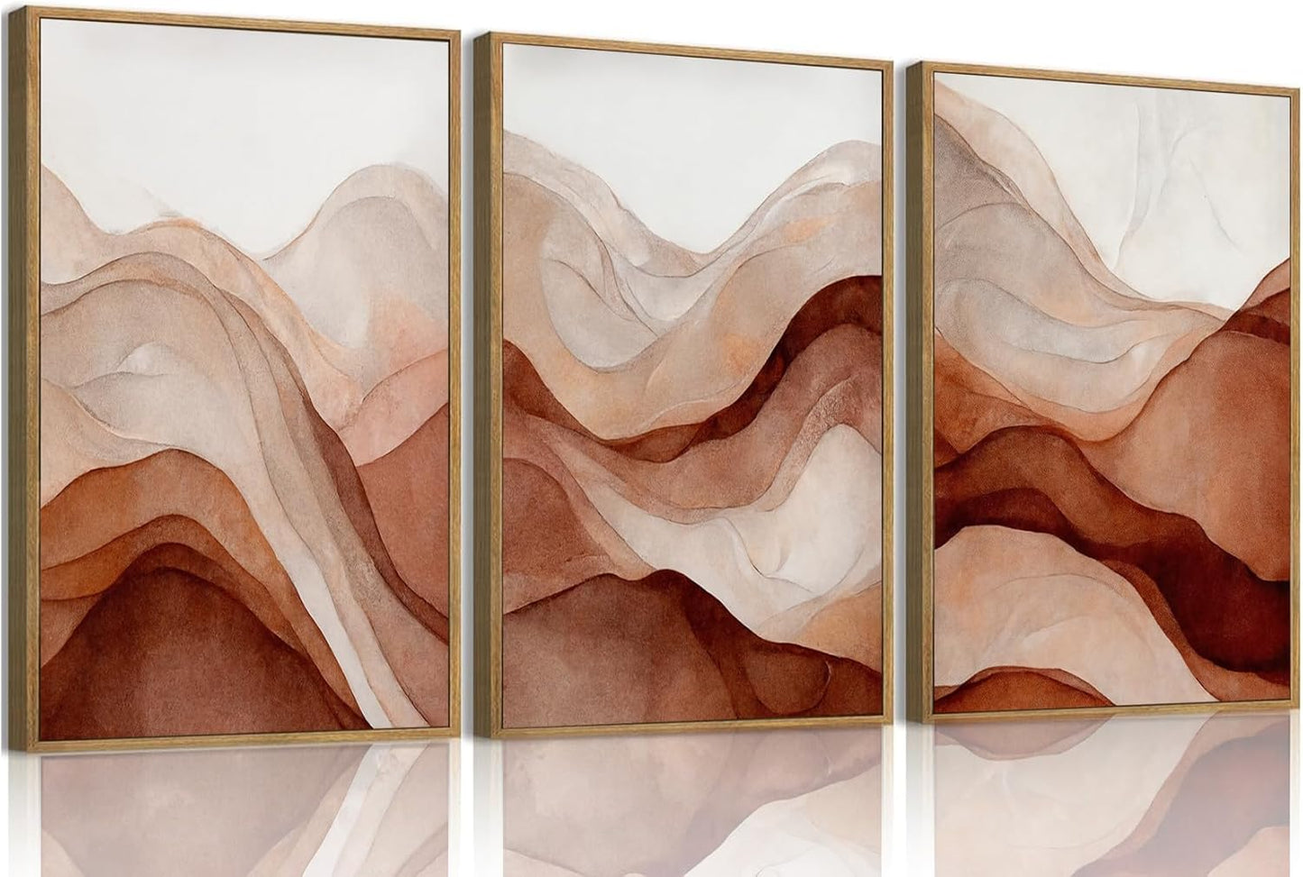 myusuar 3 Piece Large Abstract Framed Wall Art For Living Room, Smoke Texture Ink Warm Brown Terracotta Canvas Wall Art Modern Minimalist Art Prints Wall Décor For Bedroom Office 24x36in