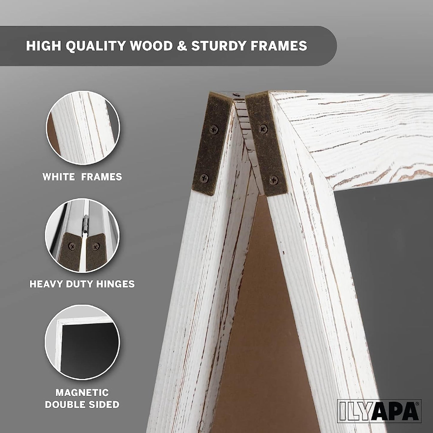 Ilyapa A-Frame Chalkboard Sidewalk Sign - 58 x 27 inches, Folding Standing Sandwich Sign – White Menu Display for Restaurant, Business, or Weddings