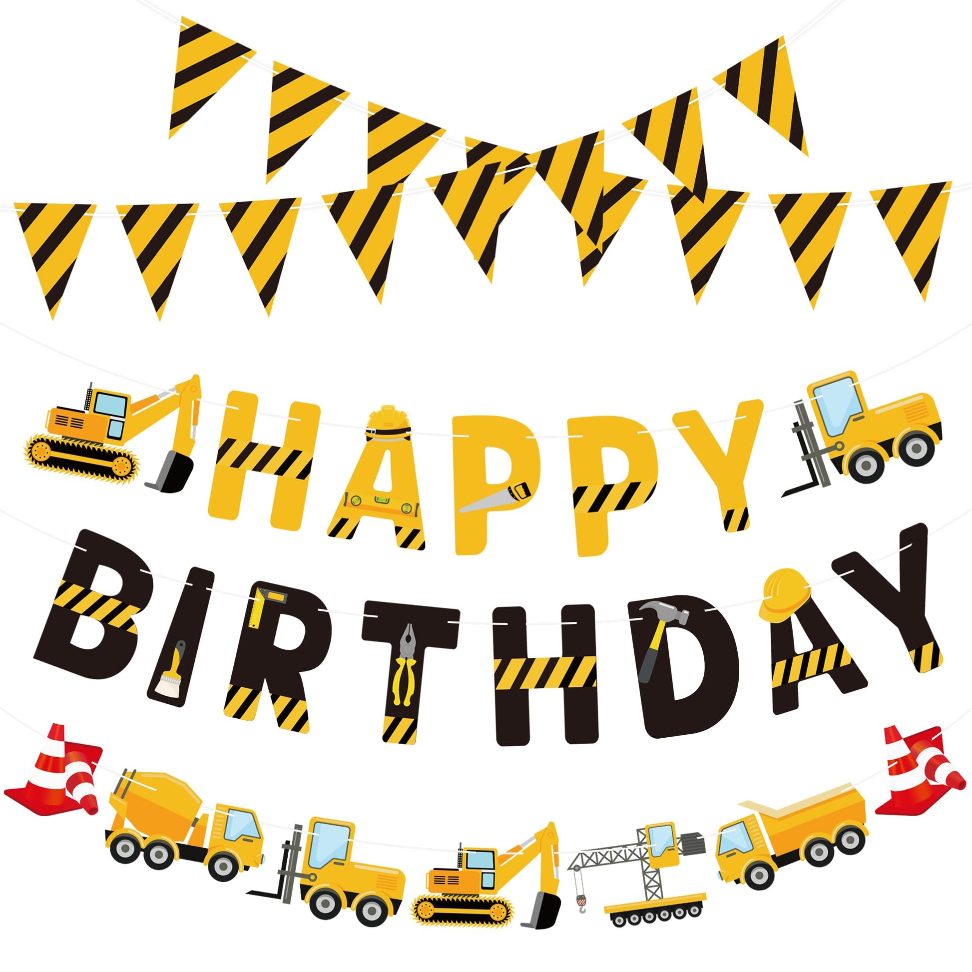 Construction Birthday Banners Vehicle Truck Paper Garlands Construction Pennant Flags Bunting