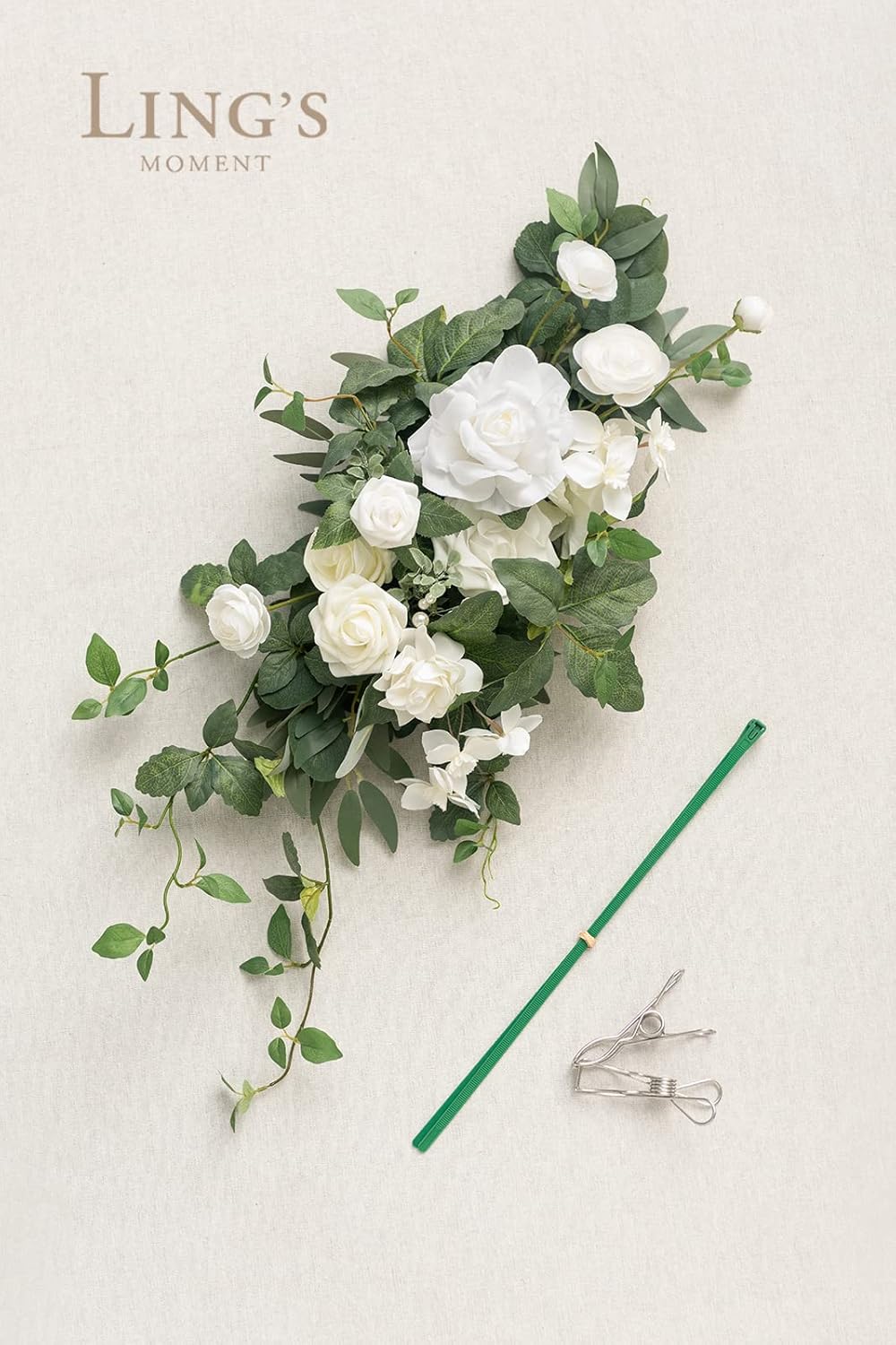 Ling's Moment Wedding Floral Swag Welcome Sign Artificial Flowers Backdrop Garland White Sage Green for Ceremony Reception Door Wall Easel Home Decorations Entryway Faux Outdoor Board Head Table Decor