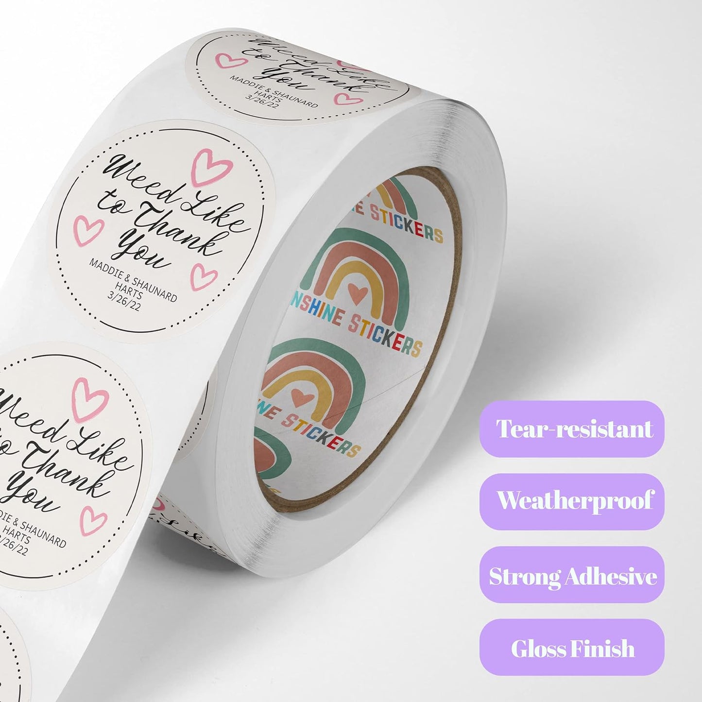 150 Custom Circle/Square BOPP Roll Labels- Personalized Stickers for Business Logo, Party, Wedding Favor, Baby Shower-Any Design Text + Image, Matte/Gloss Finish (1.5 Inch Square)