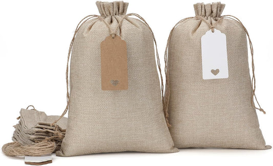 Burlap Bags with Drawstring - 20Pcs 8x12 Gift Sacks for Wrapping Halloween Favors, Breads, Seeds, Mason Jars, For Birthday, Wedding, Rodeo Themed Party or Household Use