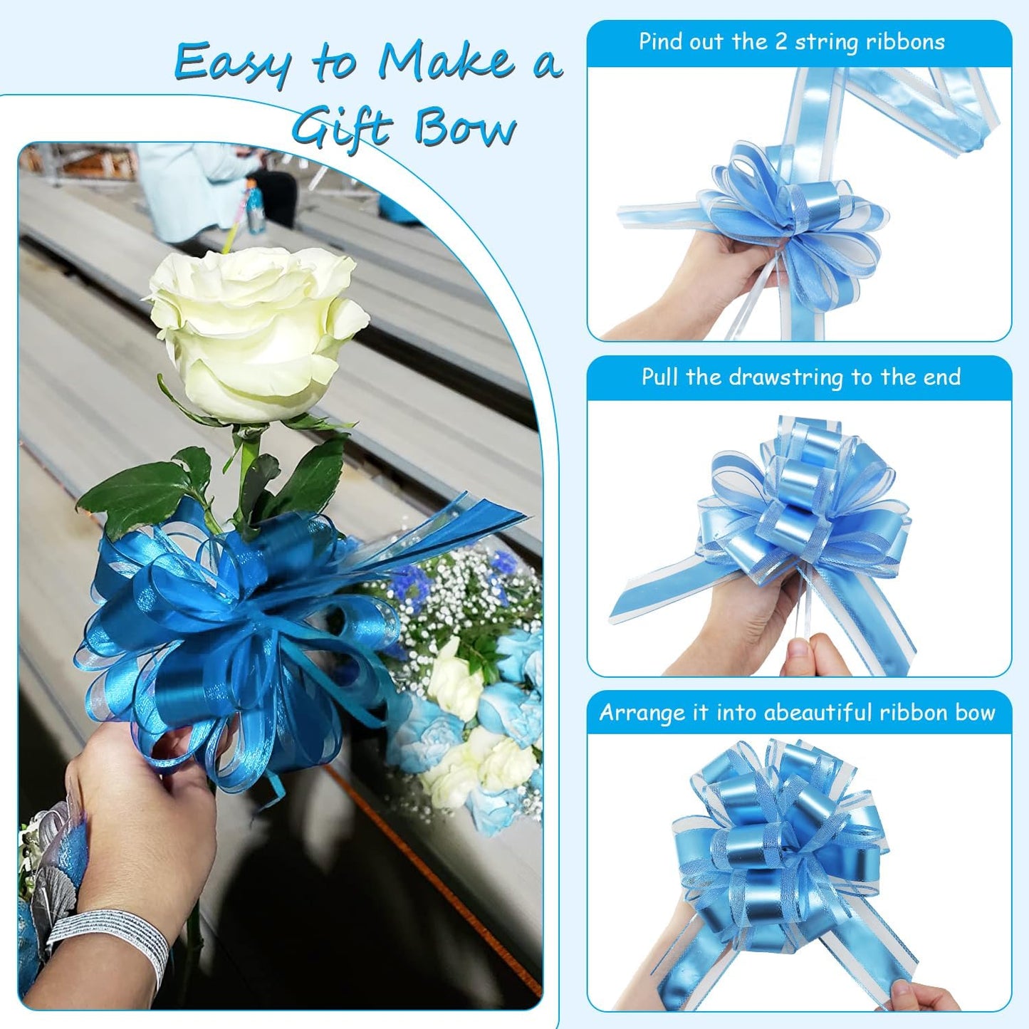 7 Pieces Large Pull Bows, 6 inche, Big Bow for Gift Wrapping, Christmas Party Birthday Gift, Wedding Baskets,Valentine's Day Gift Decorations, Flower Decoration (Light Blue)