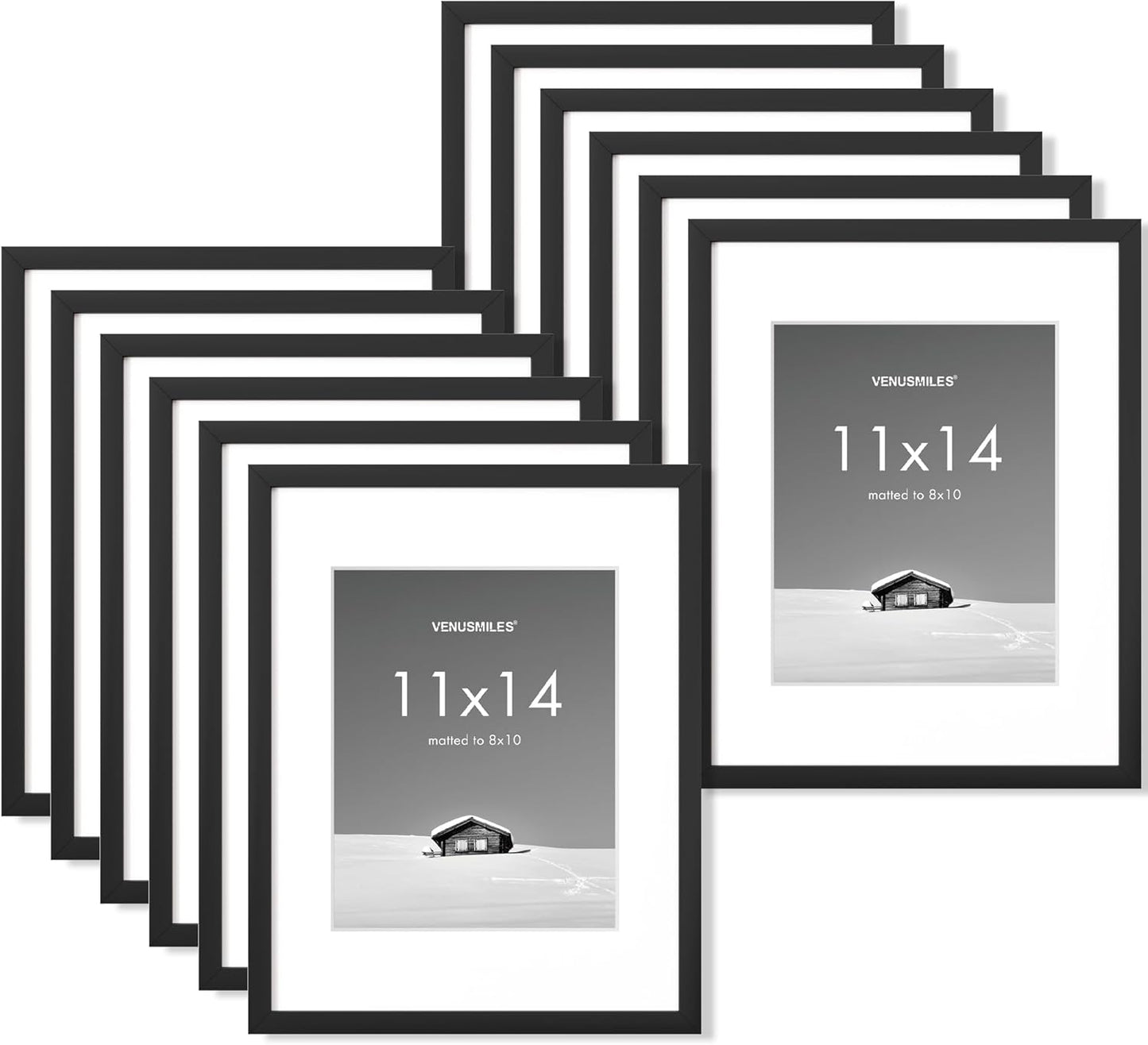 11x14 inch Picture Frame, 11x14 Photo Frames with 8x10 Removable Mat - High Definition Plexiglass - Vertical and Horizontal Display - Wall Hanging Frame - Black, 12 Pack