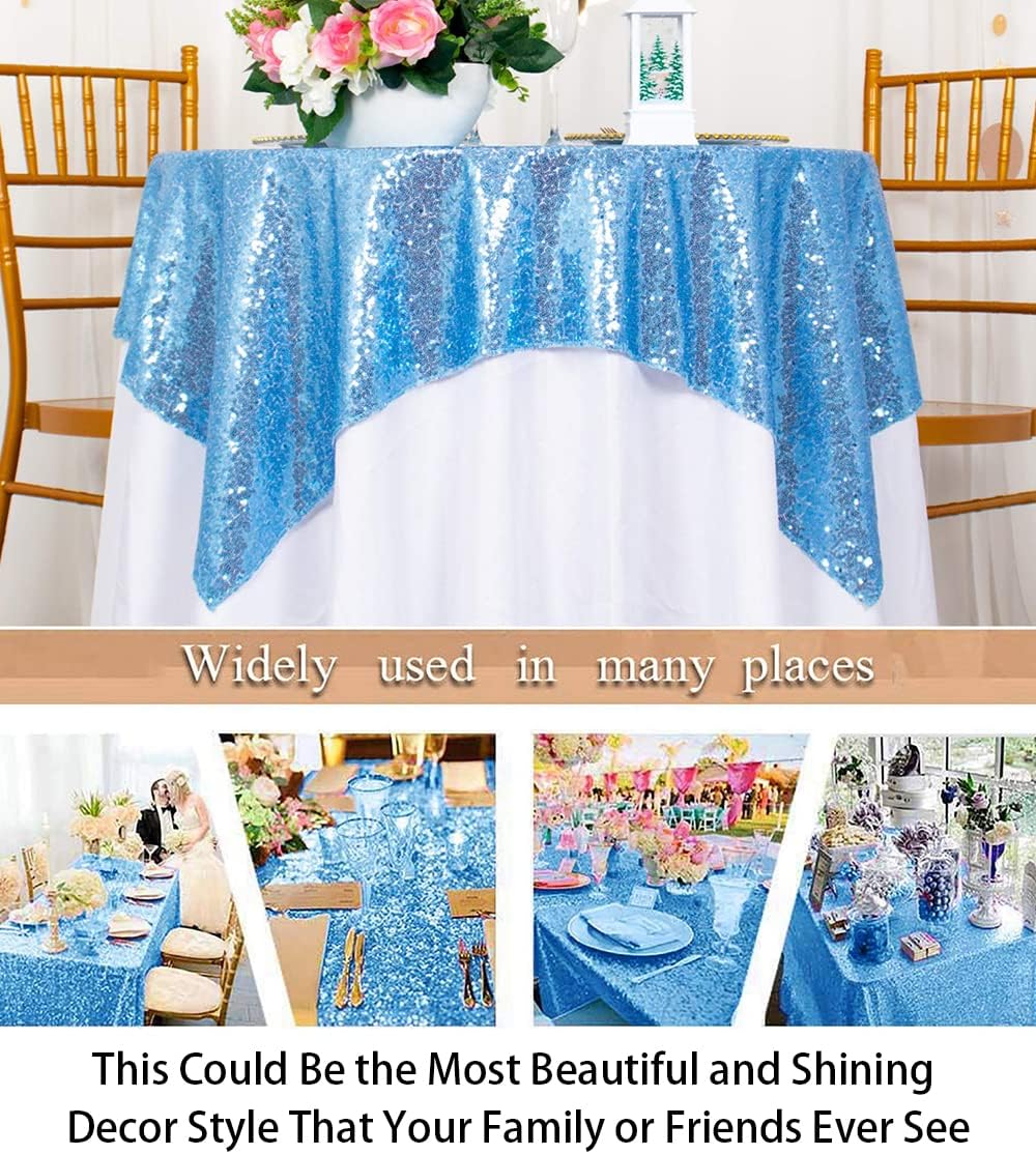 ShinyBeauty Small Tablecloth Square 36x36-Inch Baby Blue Sequin Tablecloth Glitter Table Cover Overlay Square Light Blue Wedding Table Cloths Sequin Fabric Tablecloth for Round Table Birthday Baby