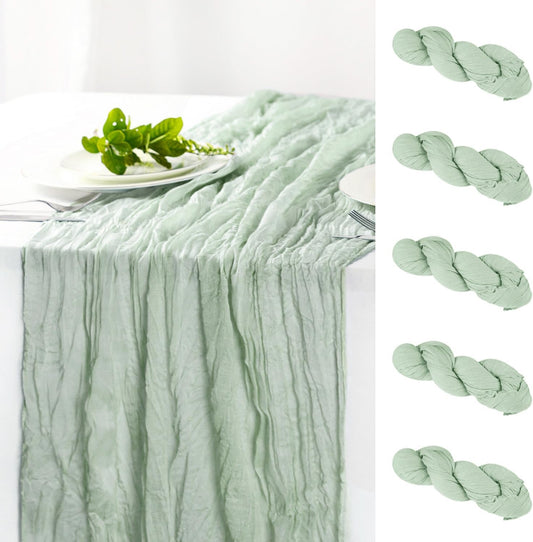 Hahuho Sage Green Cheesecloth Table Runner 10ft, Gauze Boho Rustic Table Runners for Wedding Birthday Party Baby Shower Decorations（6 Pack , 35x120 Inches）