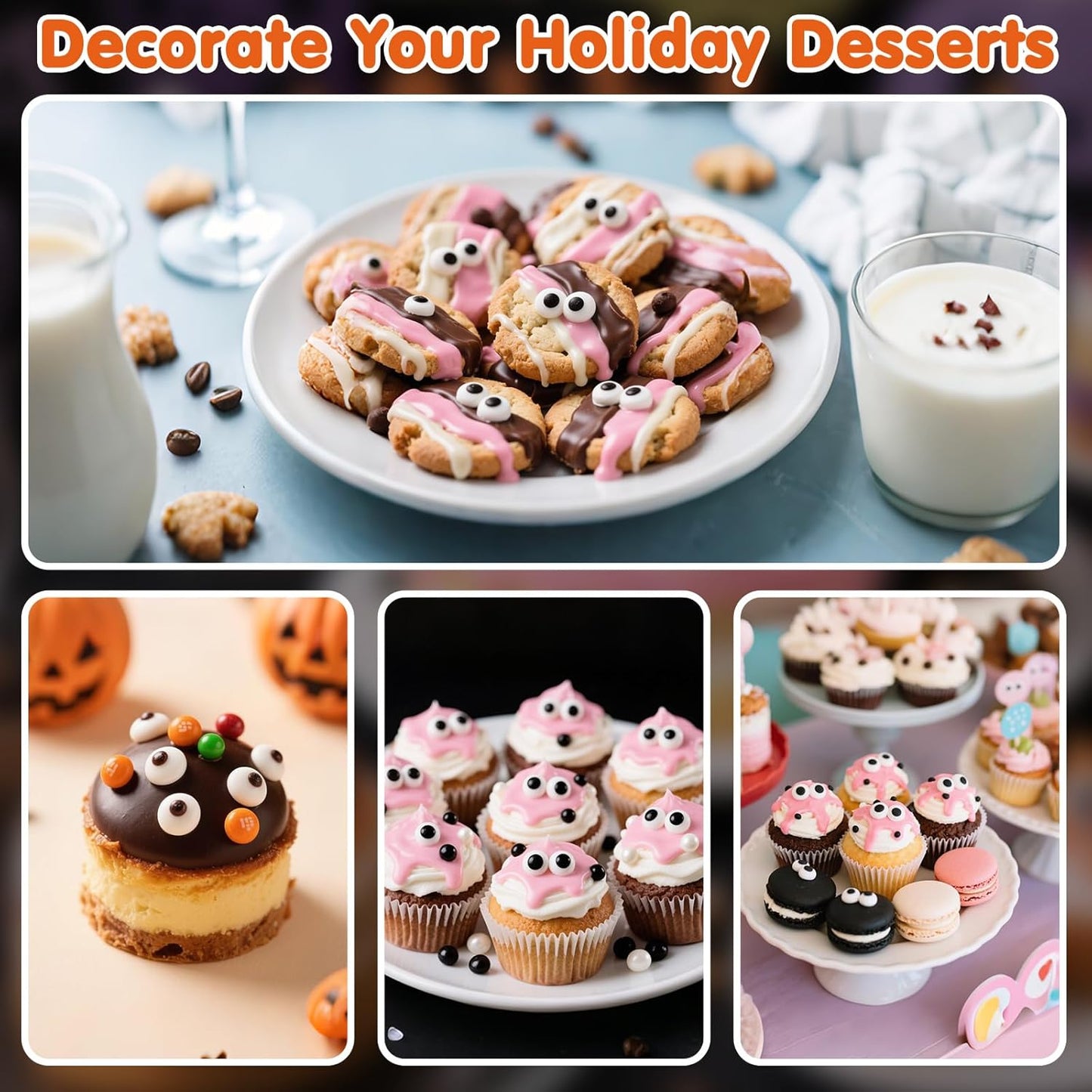 Edible Eyes Sprinkles for Cake Decorating,130g,Small Candy Eyeballs Eyes,Black and White Sugar Sprinkle for Halloween Dessert Backing,1 cm Eyeball Sprinkles for Cupcake Toppers Chocolate Cookie Donut Decoration,Birthday Holiday Children's Party Supplies