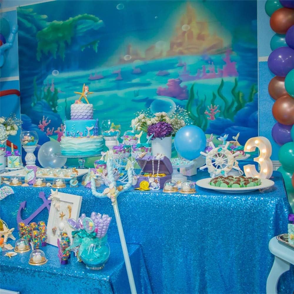 QueenDream Aqua Blue Tablecloth 60 x 102 Inch Sequin Tablecloth for Party Decorations Glitter Tablecloth for Bridal Baby Shower Wedding