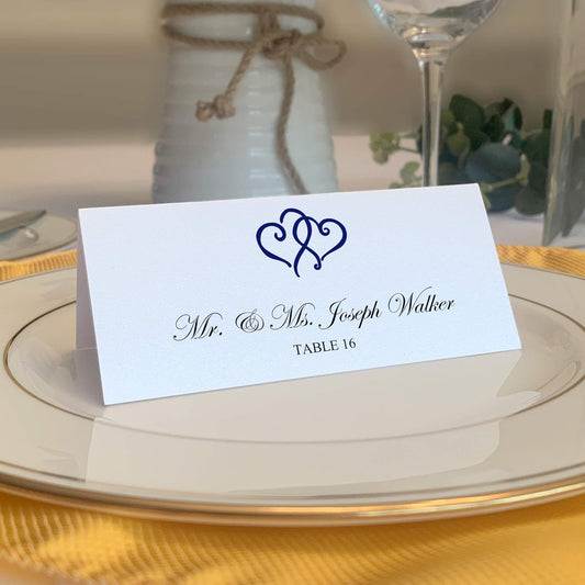 Linked Hearts Printable Place Cards, Navy (Choose Color), Set of 60 (10 Sheets), Laser & Inkjet Printers - Wedding, Party, Dinner, and Special Events - Made in the USA