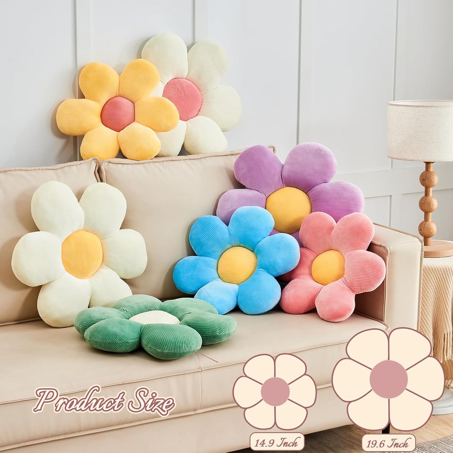 Purple Flower Pillow, 19.6" Cute Flower Shaped Floor Pillow, Aesthetic Floral Plush Daisy Decorative Throw Pillows for Bed Sofa Couch