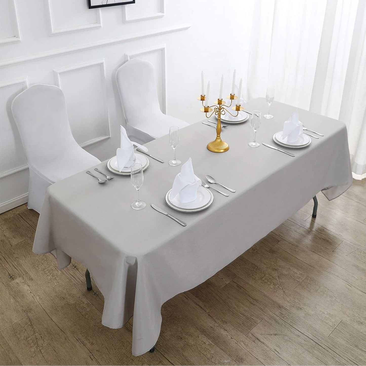Rectangle Tablecloth 60x120 inch Washable Polyester Fabric Table Cloth for Wedding Party Dining Banquet Decoration（60x120, Silver）