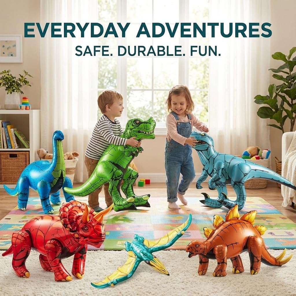 Inflatable Birthday Dinosaur Party Decorations, 6-Pack Dino Toys for Kids