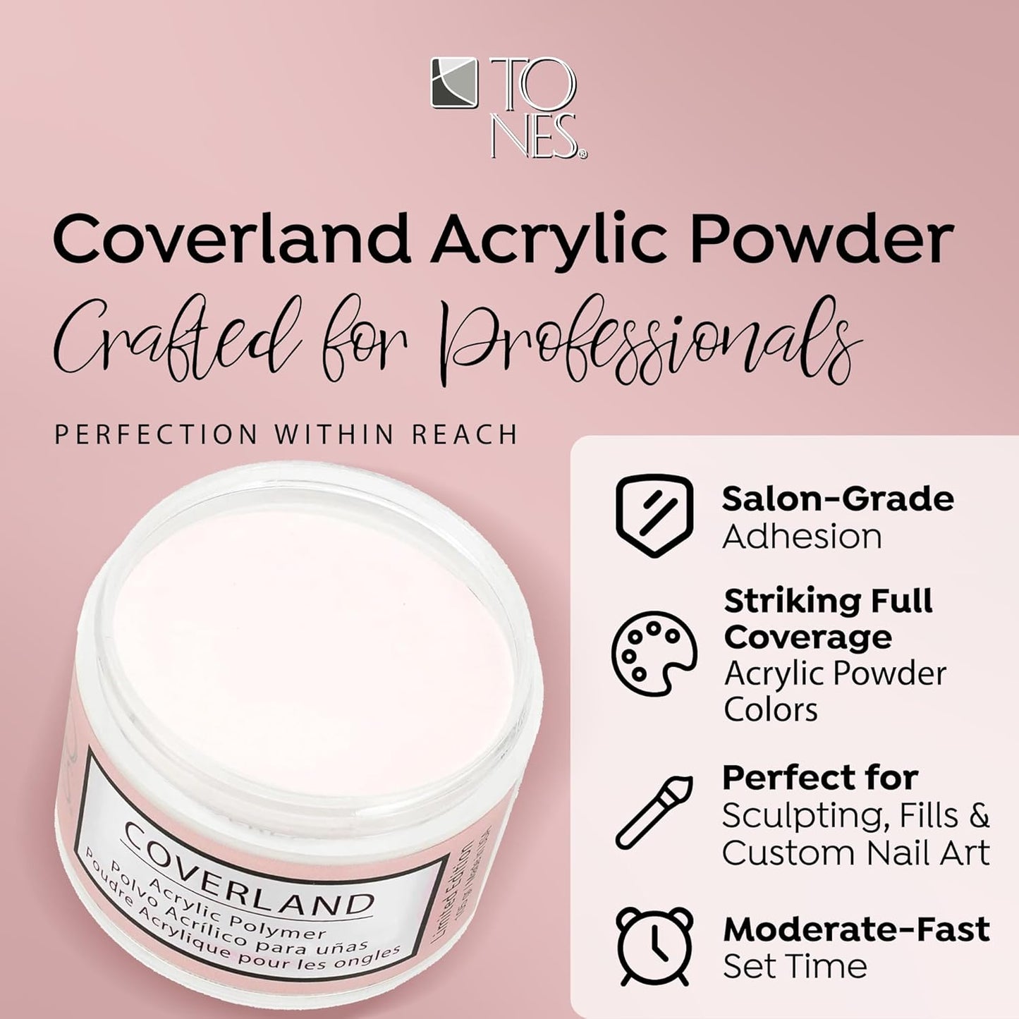 TONES Coverland Acrylic Powder | Perfect White | 3.5Oz | Limited Edition | Professional Nail Enhancement | Strong - Long Lasting Formula | Bubble Free Finish
