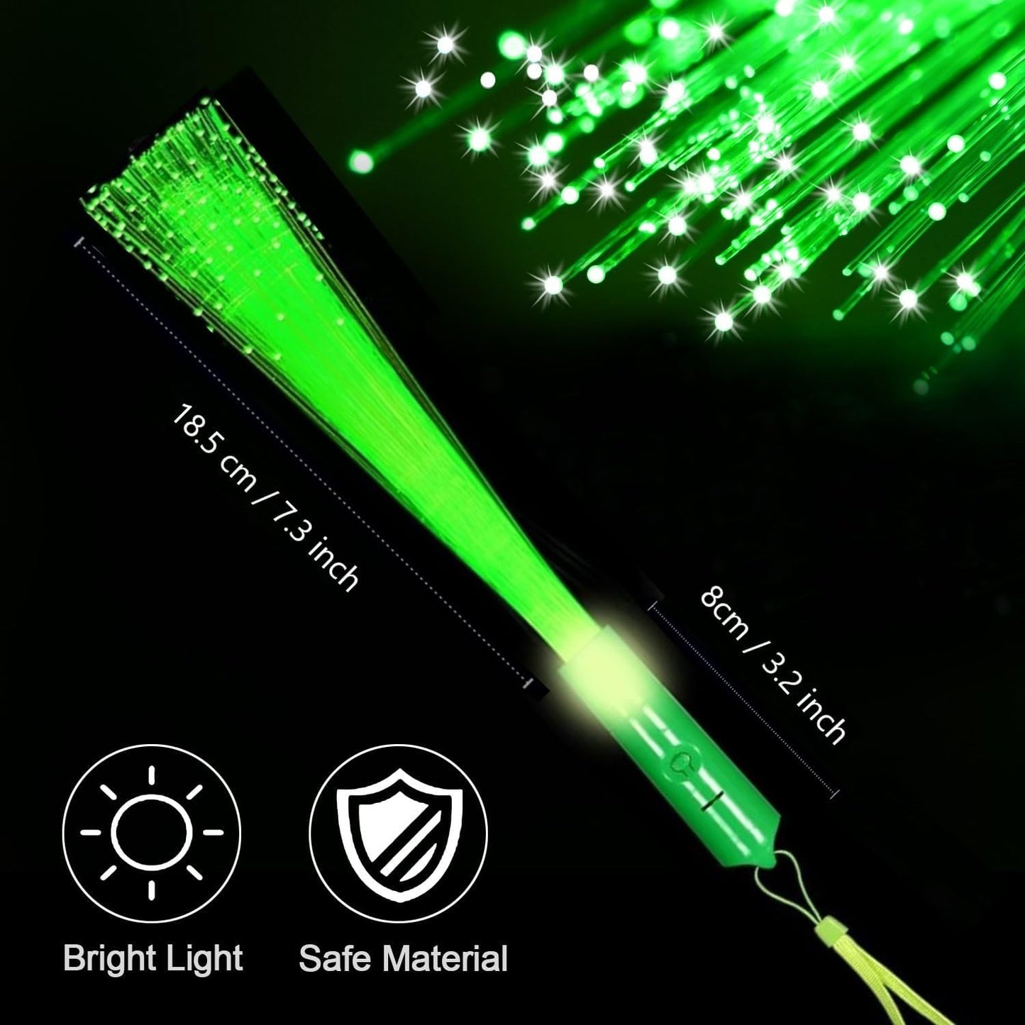 48 PCS Green Glow Fiber Wands Sticks LED Light Wands 3 Modes Flashing Fiber Optic Light Rod Bulk Fiber Optic Wands for Bar St. Patrick's Day Halloween Christmas