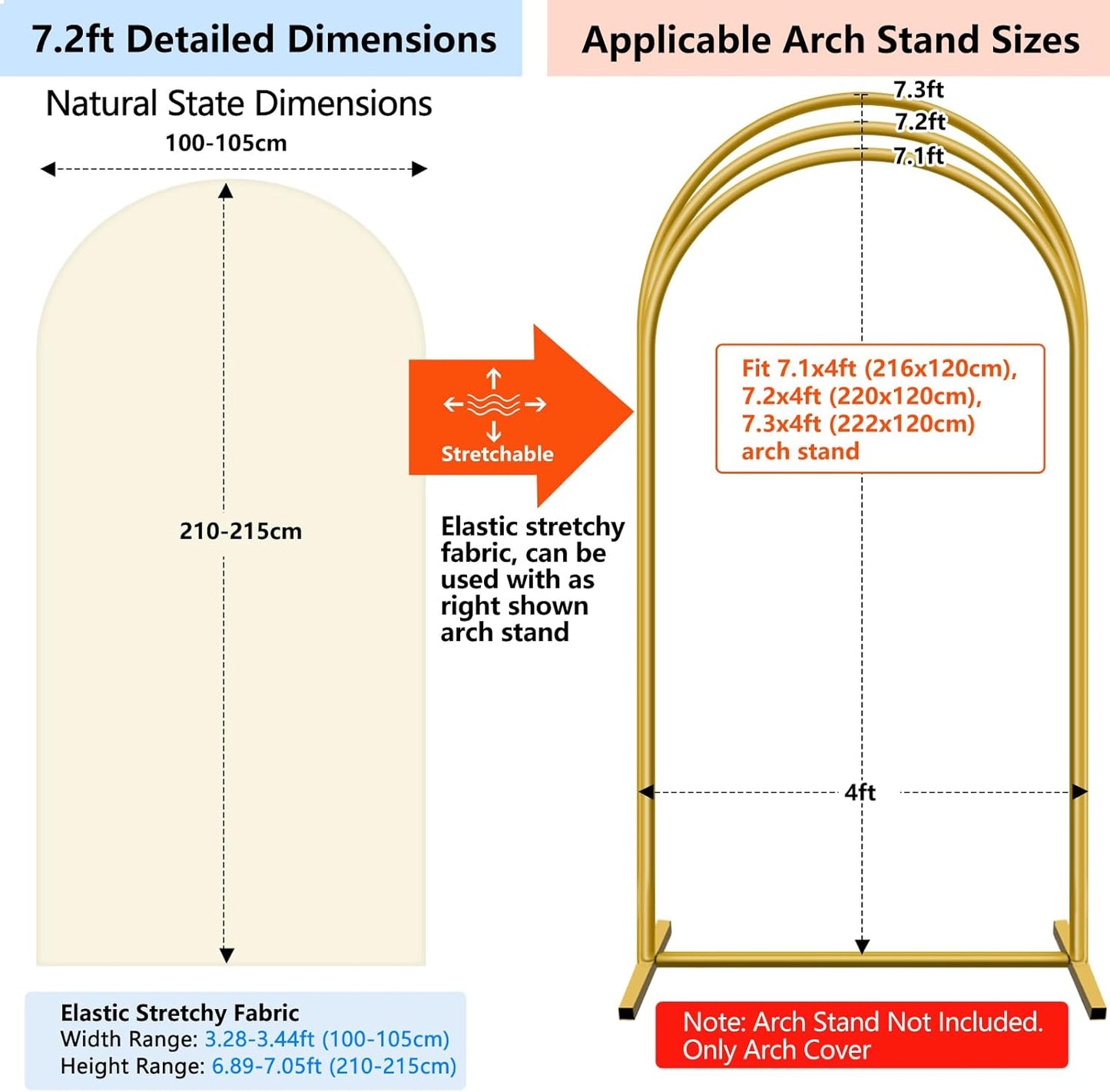 HEMMOTOP 7.2 ft Light Beige Arch Backdrop Cover (No Arch Stand), Ivory Spandex Arch Covers Stretchy Backdrop for Balloon, Wedding, Birthday Party, Baby Shower, Banquet Arch Decoratio