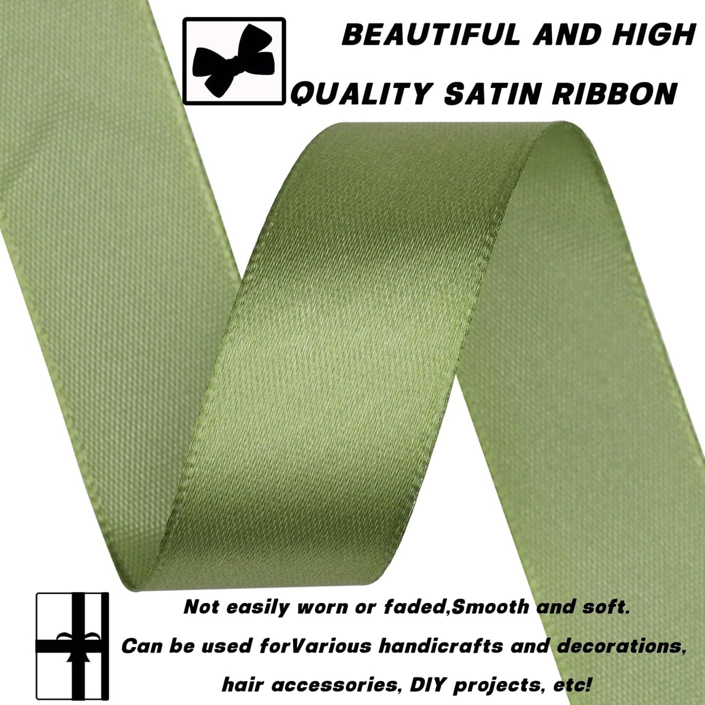 Olive Green Satin Craft Ribbon - 7/8 Inch, 30 Yards - Single Face Polyester for Handmade Roses, Gift Wrapping, Wedding & Party Decoration