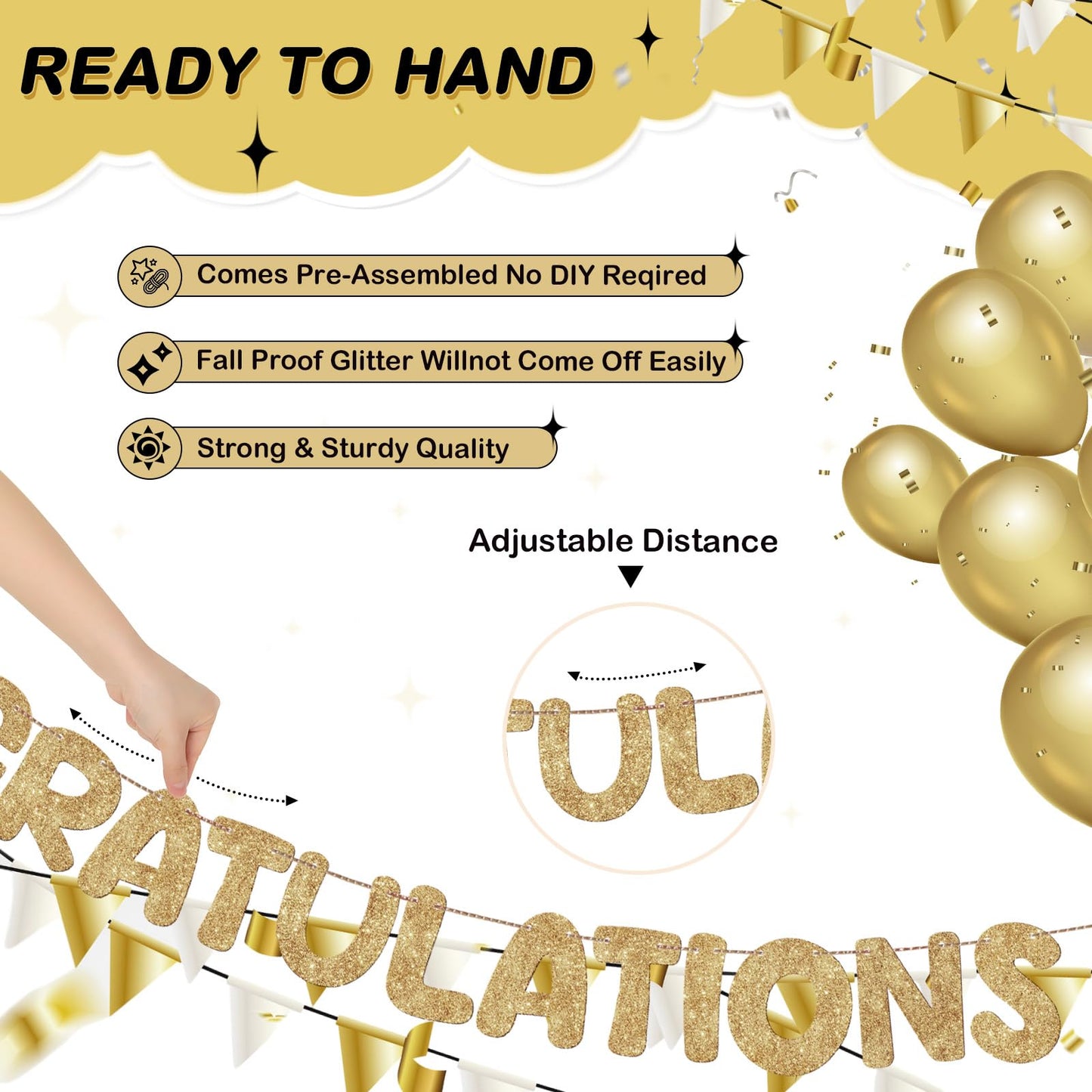 Fulmoon Congratulations Quitter Retirement Banner Glitter,Champagne Gold