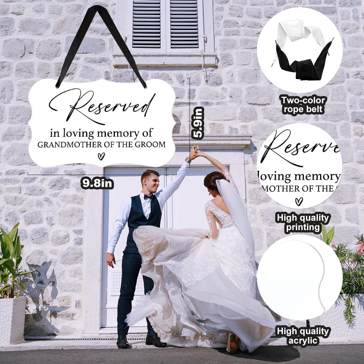 Acrylic Wedding Sign, Ring Bearer Sign, Reserved Seating Signs, for Grandmother of The Groom, Rustic Wedding Decor Signs, Acrylic Wall Art With Ribbon for Chairs Weddings Decor (White)