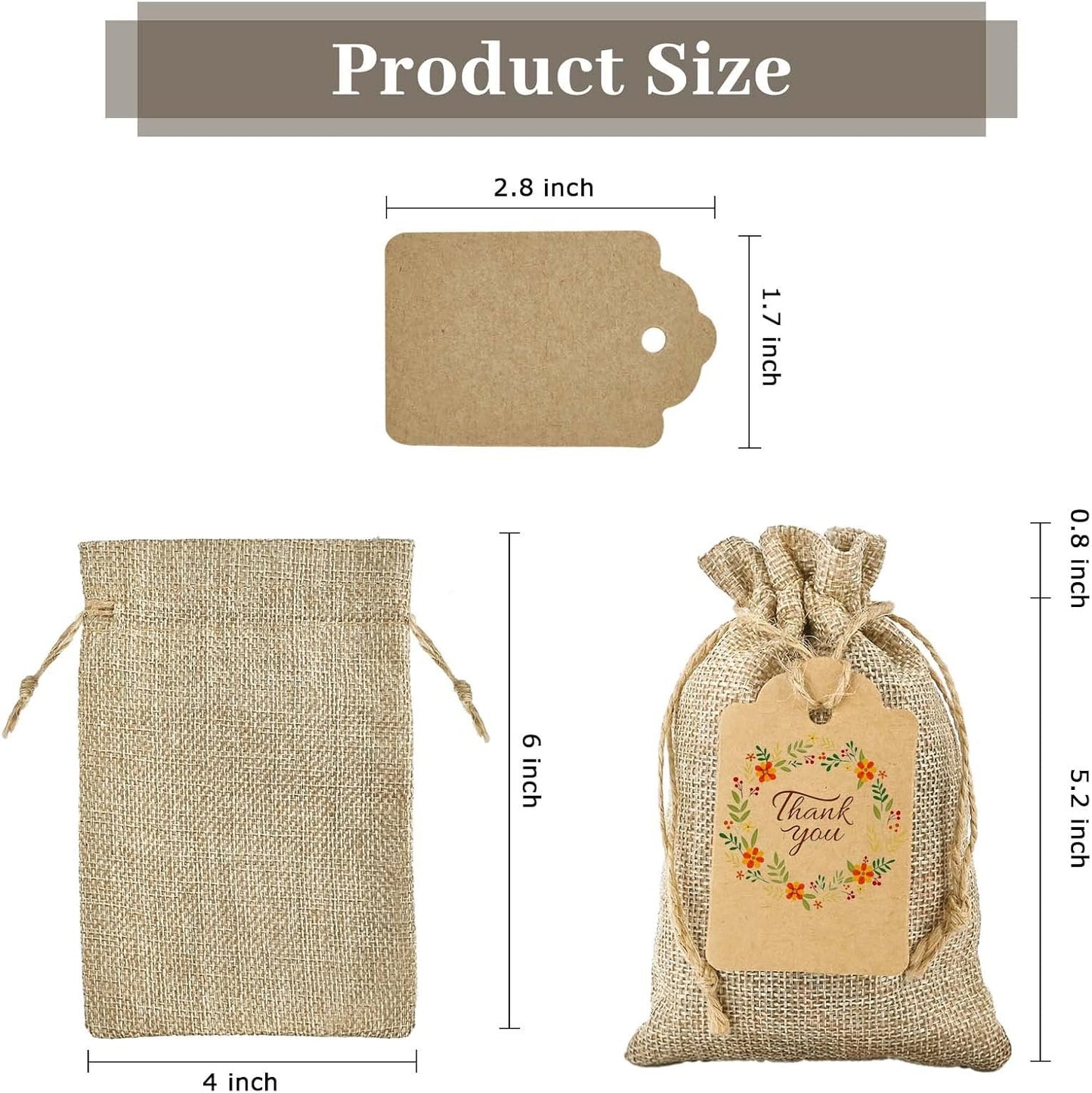 Jutieuo 25pcs Small Burlap Bags with Drawstring - 4x6 Inch Reusable Premium Linen Sacks Bags with Tag and String, Mini Gift Bag for Wedding Party Favor, Jewelry Pouches, Coffee, DIY Craft
