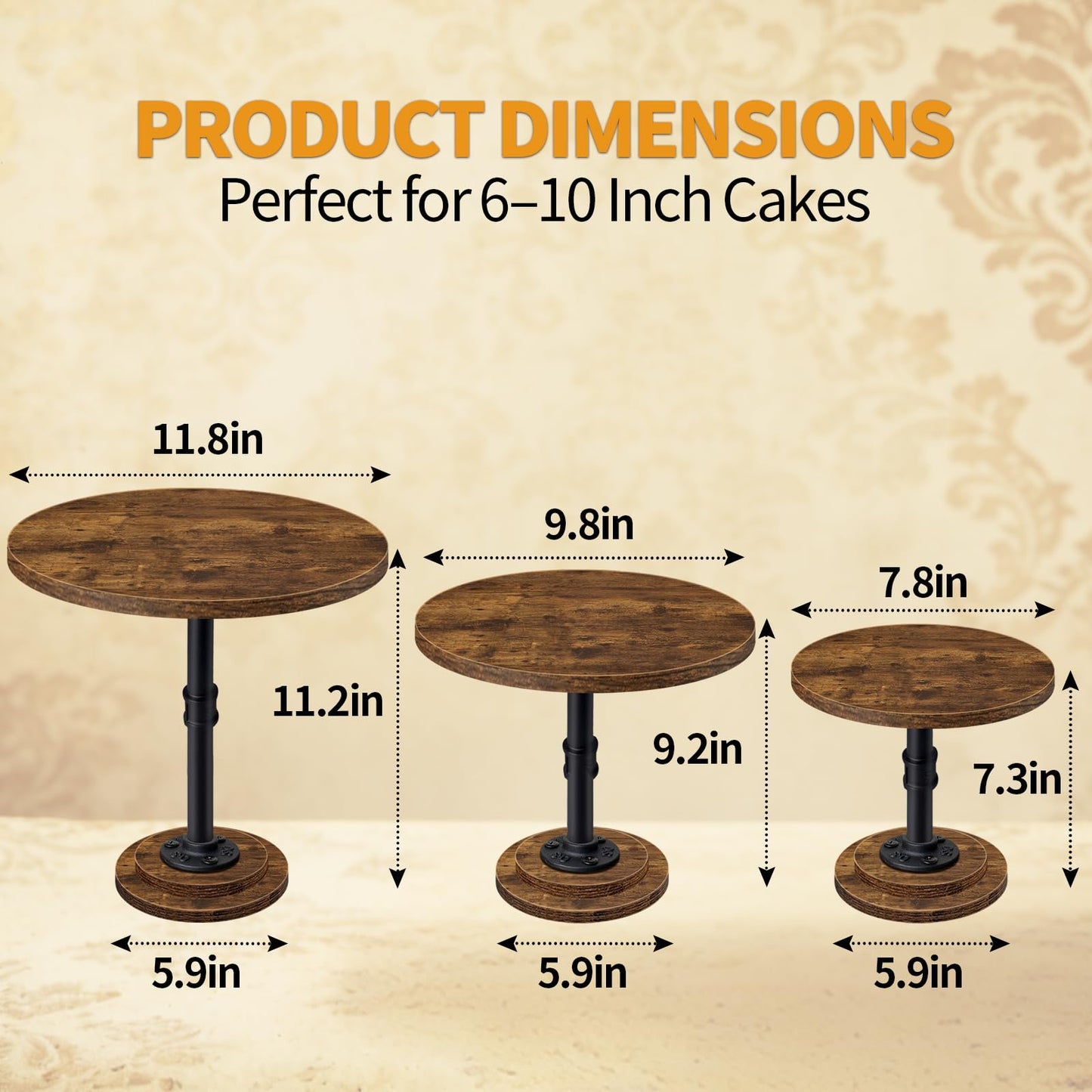 LLAXERGU Cake Stand Set of 3, Rustic Industrial Wood Round Cupcake Stands
