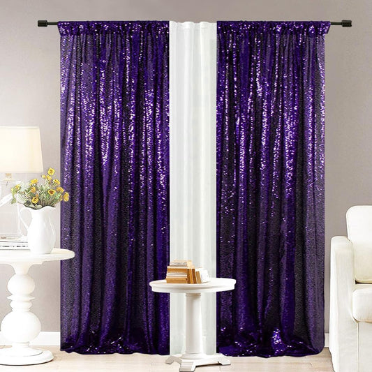 Eternal Beauty Sequin Backdrop Curtains, 3x7 Ft-2 Panels Purple Back Drop for Shimmer Photography Party Wedding Birthday Decor