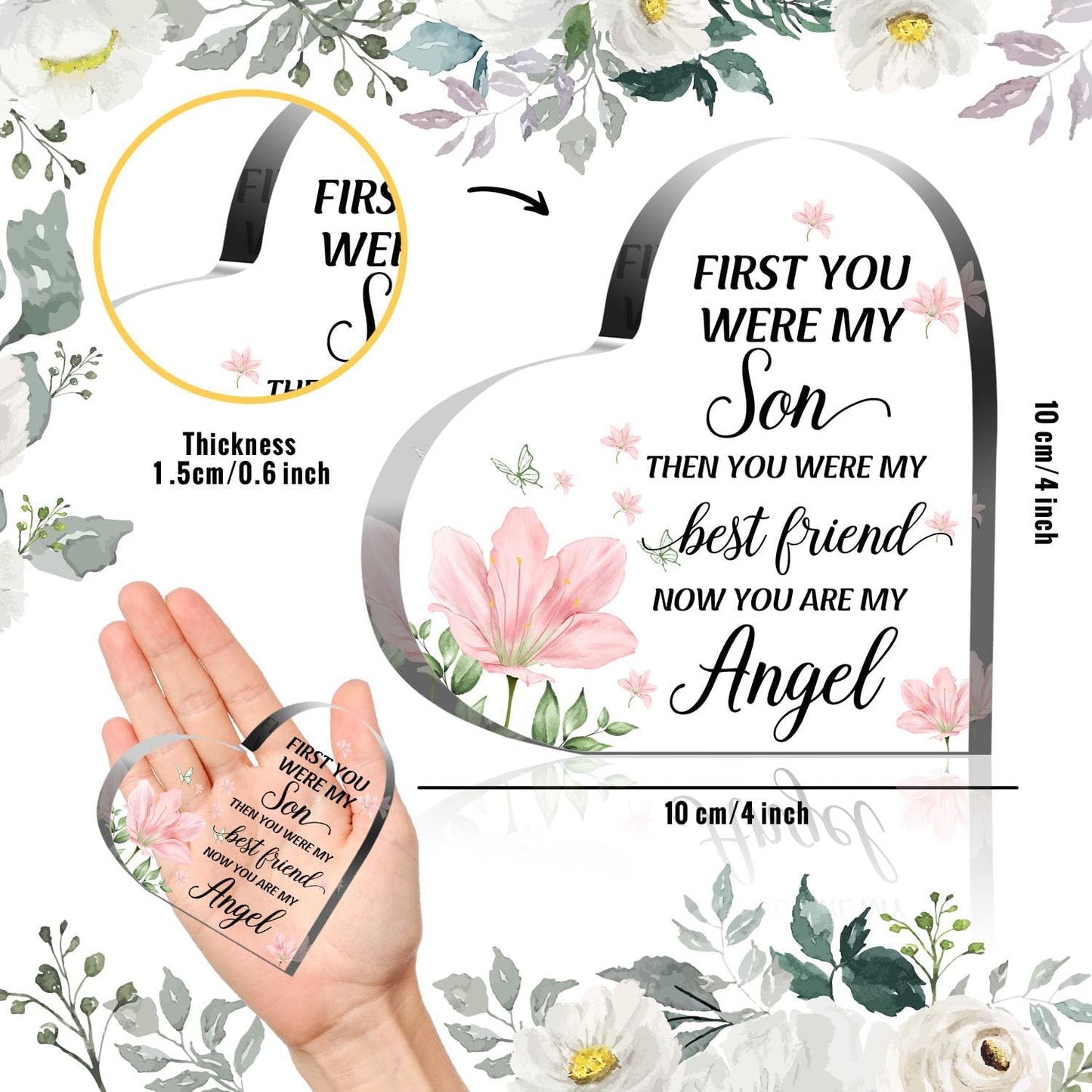 Acrylic Heart Plaque - In Memory of Son, Memorial Decor for Loss of Loved One, Bereavement Condolences Gift