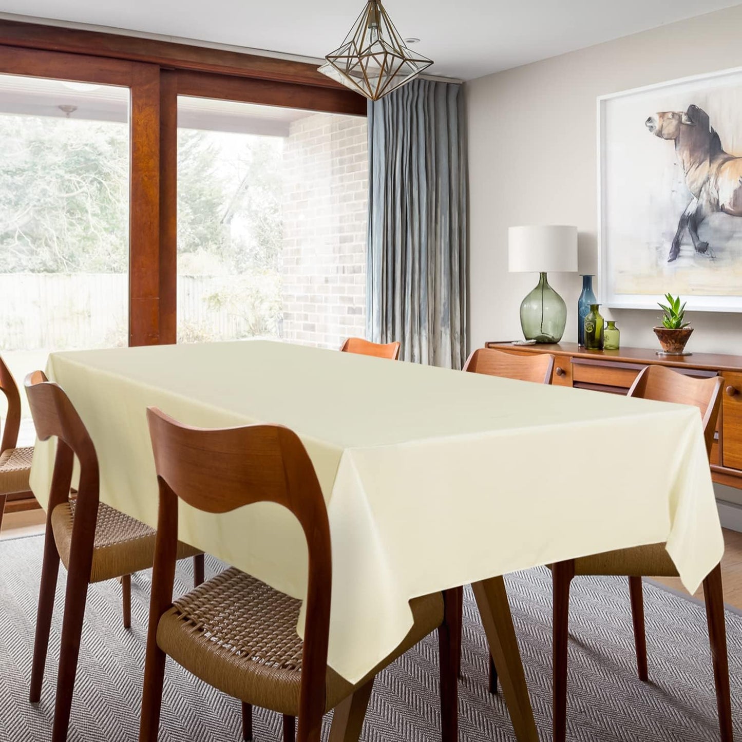 sancua 2 Pack Beige Tablecloth 60 x 120 Inch, Rectangle 8 Feet Table Cloth - Stain and Wrinkle Resistant Washable Polyester Table Cover for Dining Tables, Buffet Parties and Camping