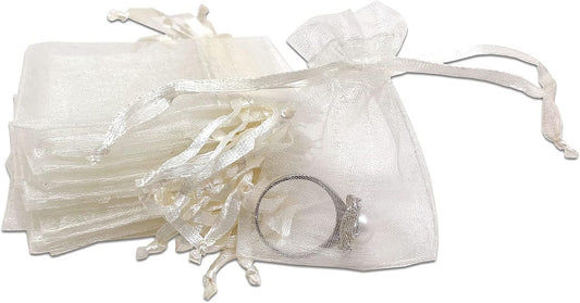 TheDisplayGuys 100-Pack XS 2 x 2 3/4" Cream/Beige Sheer Organza Gift Bags with Drawstring, Jewelry Candy Treat Wedding Party Favors Mesh Pouch