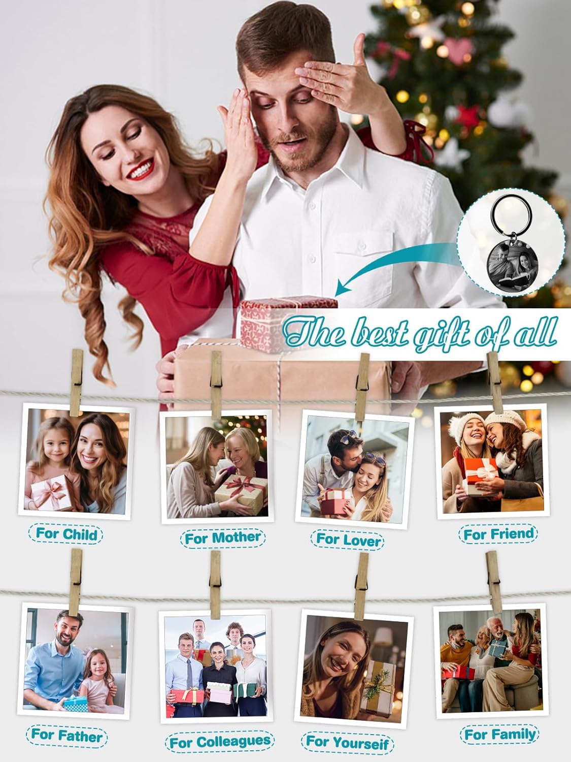 Custom Keychain with Picture - Personalized Photo LOGO Text Customized Key Chain for Boyfriend Dad Men Gifts