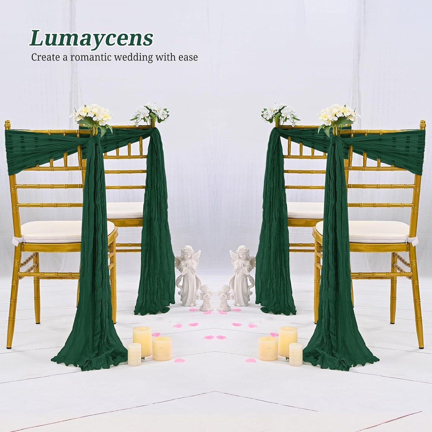50 PCS Cheesecloth Chair Sashes Bows Wedding Aisle Decorations Chair Ribbon Ties Back Sash for Wedding Party Events Banquet Chair Cover Decoration (Emerald Green)
