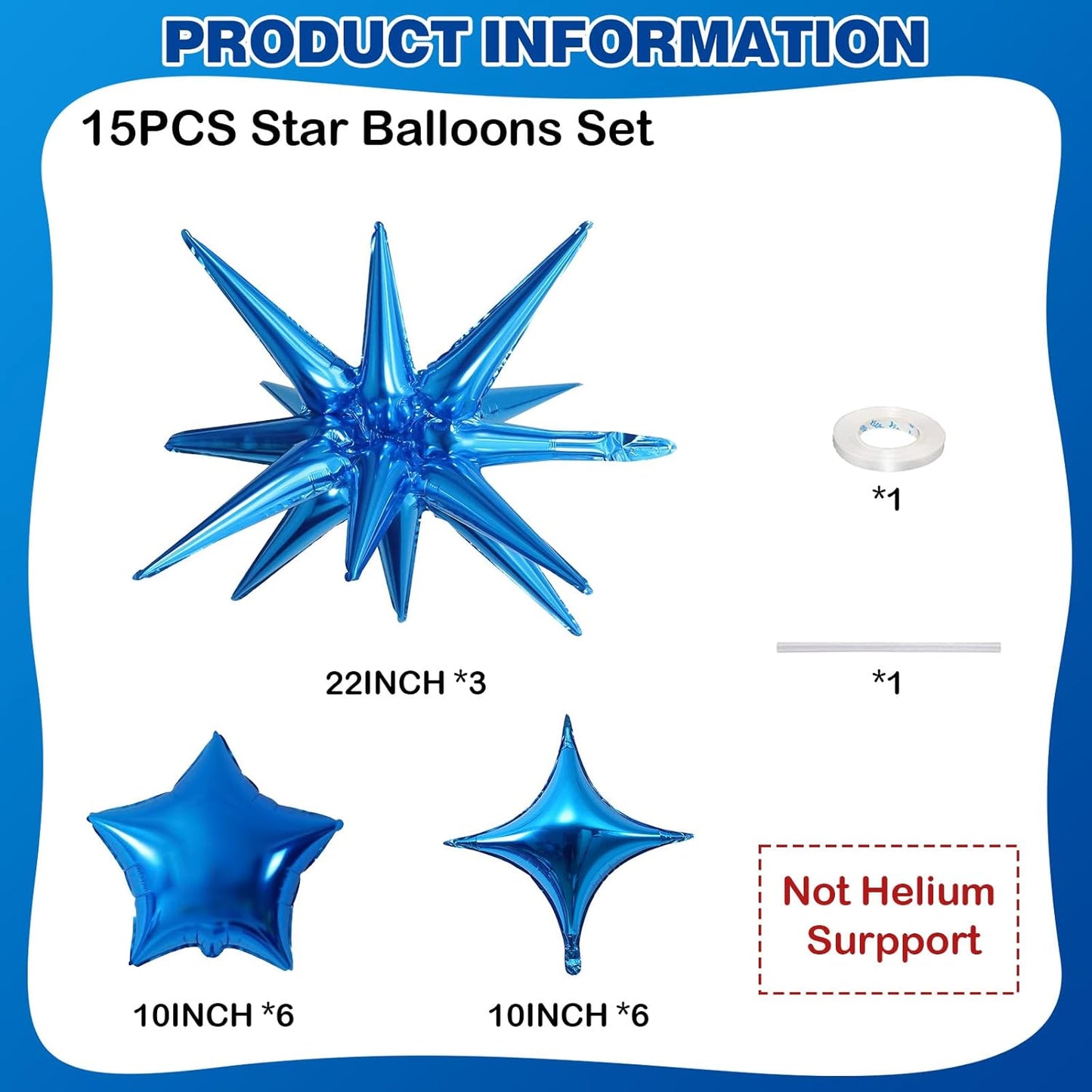 Blue Star Balloons, 22in Large Star Balloons Foil 10in 4-Pointed & Blue Pentagram Balloon for Graduation Wedding Boys Baby Shower Birthday Party Decorations