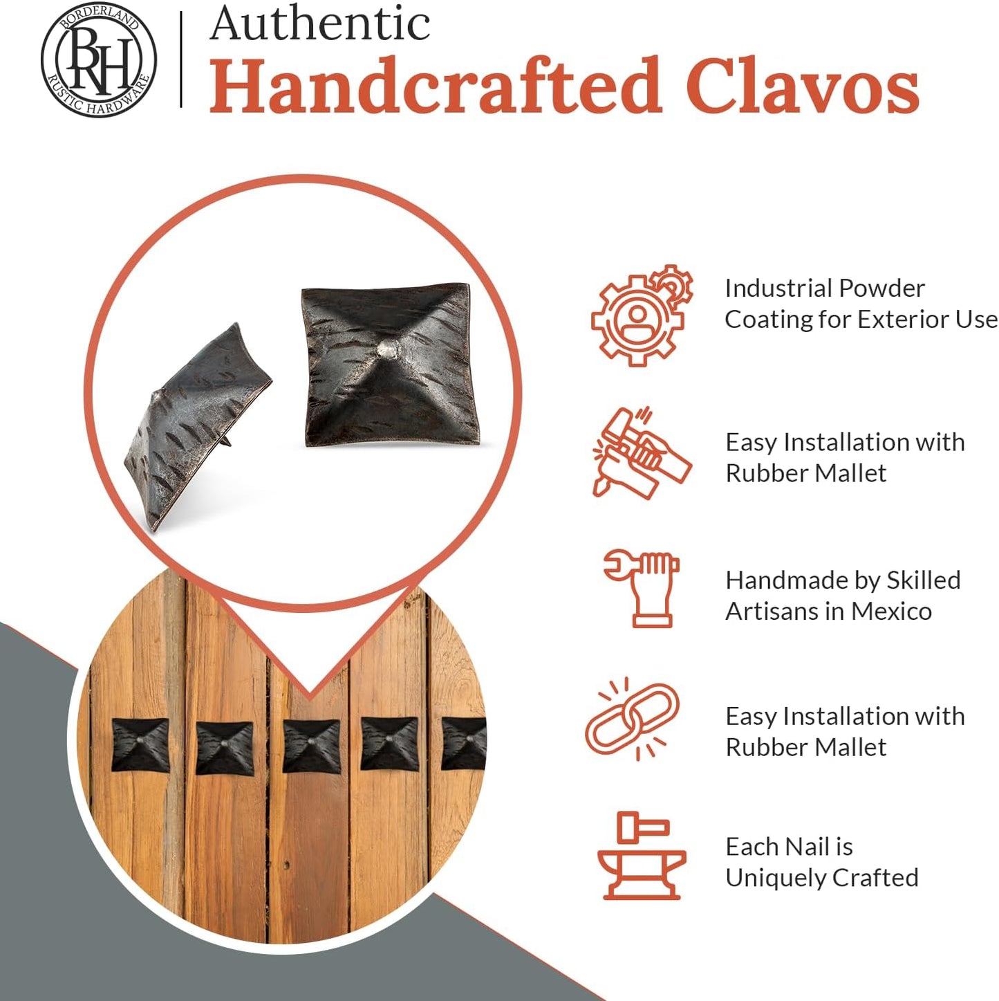 100 Pack 2" Square Head Iron Clavos Decorative Nails – Unfinished – Handmade Rustic Square Fasteners for Farmhouse Shutters, Faux Wood, Barn Doors, Shutters, and Gates – Ornamental Wood Accent