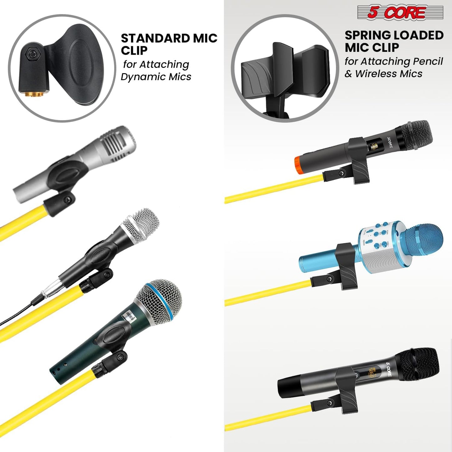 5 Core Tripod Mic Stand Floor Adjustable 18 to 72 Inches Sturdy Boom Arm Holder Microphone Stands Pedestal Para Microfono for Singing - MS 080 YLW