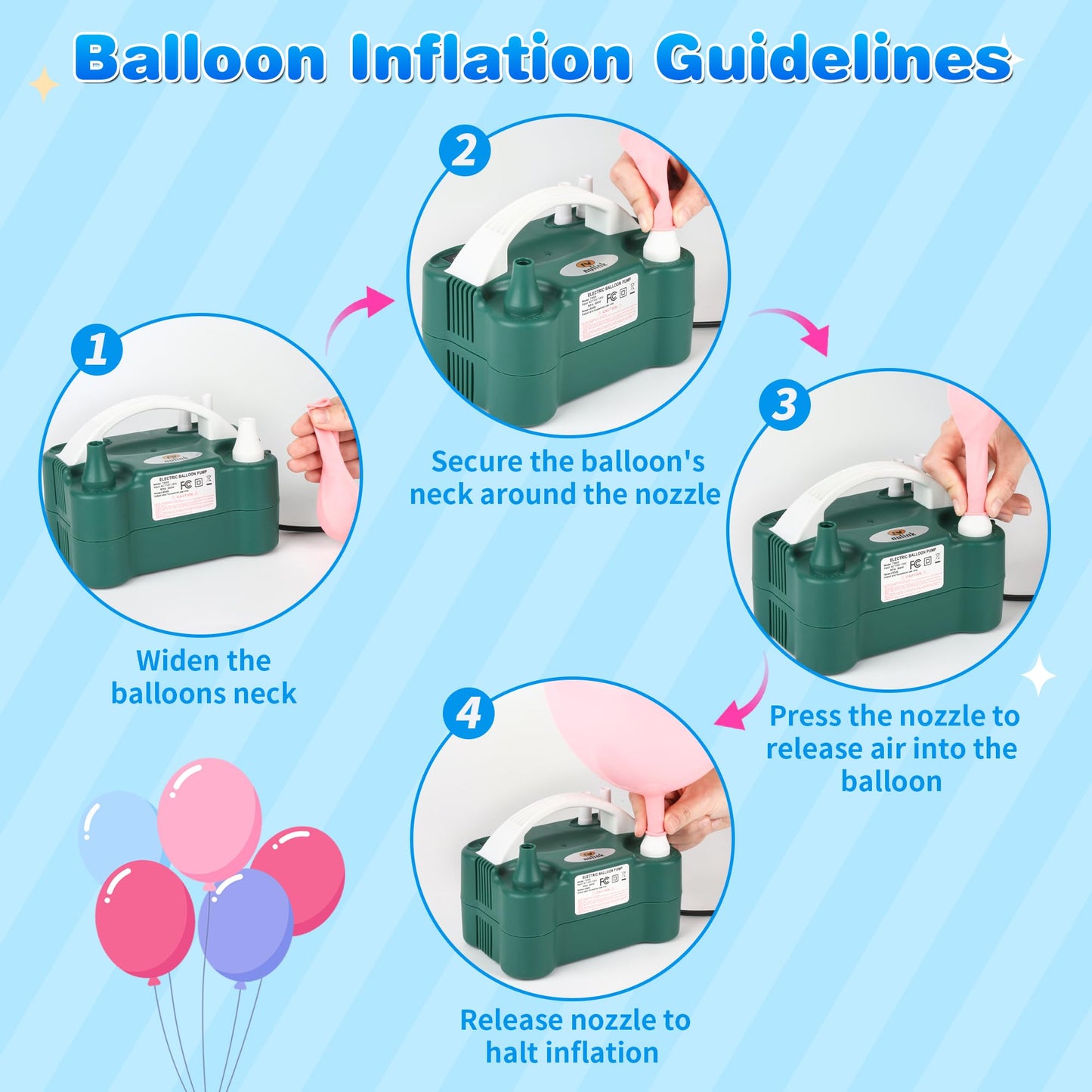 NuLink Balloon Pump Electric Portable Dual Nozzle Air Pump for Balloons Blower Pump Inflator for