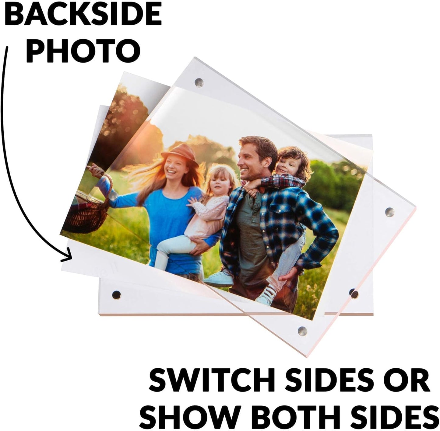 SimbaLux Magnetic Acrylic Picture Photo Frame 4x6 inches (3 Pack), Clear Glass Like, Double Sided Frameless Desktop Floating Display, Free Standing, Easy to Change