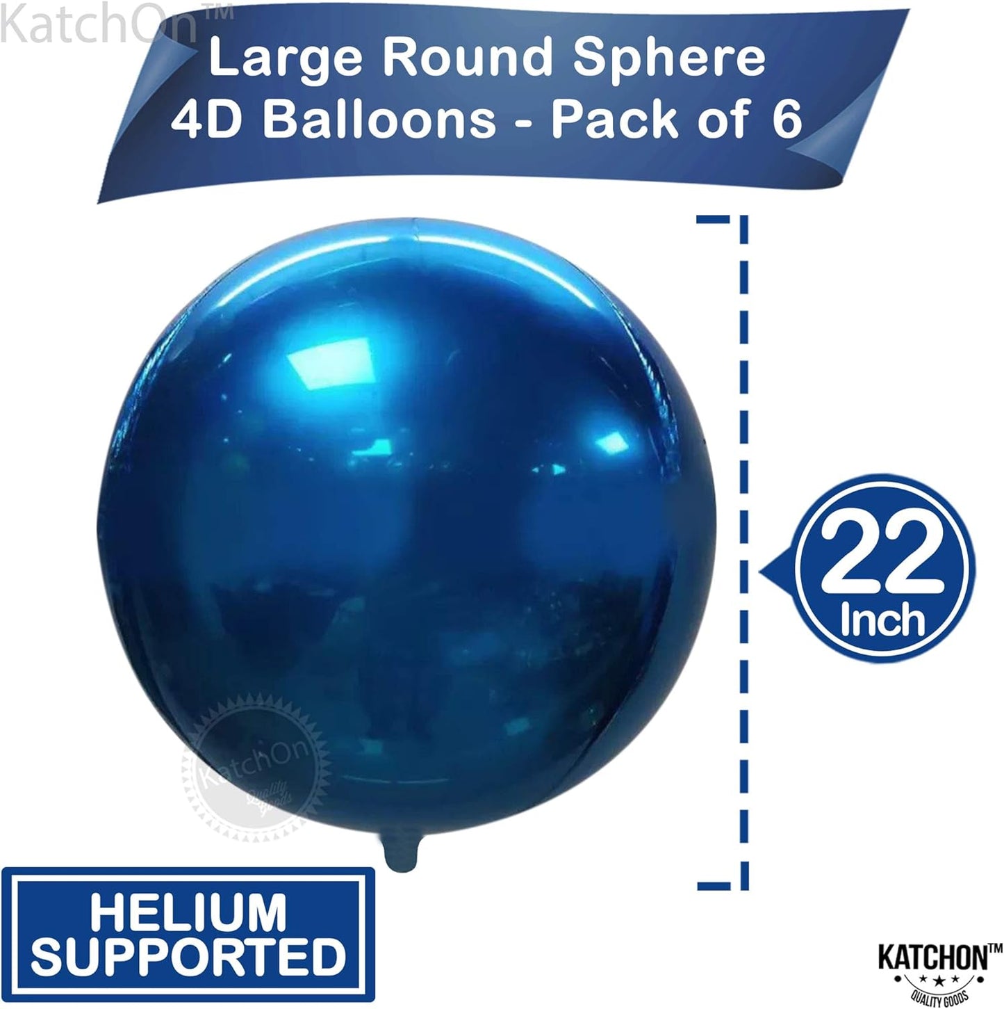 KatchOn, Mylar Metallic Blue Balloons - Big 22 Inch, Pack of 6 | Round Blueberry Balloons for Blueberry Party Decorations | Bachelorette, Gender Reveal, Baby Shower, Birthday, 4th of July Decorations