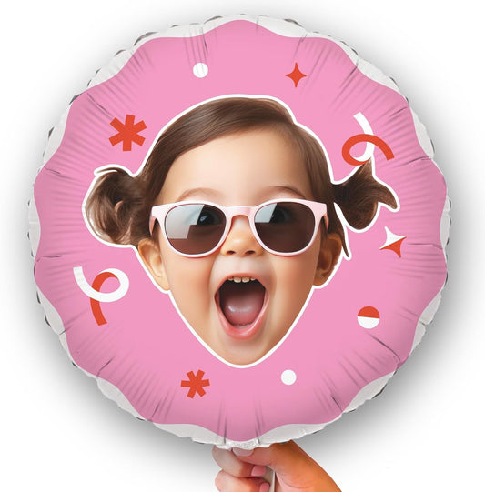 Big Dot of Happiness Personalized Fun Face Photo Pink Balloons, Custom Birthday Balloons, Girl Baby Shower Decorations, Bachelorette Party Decor, Circle Double-Sided Mylar Balloon, 1 Piece