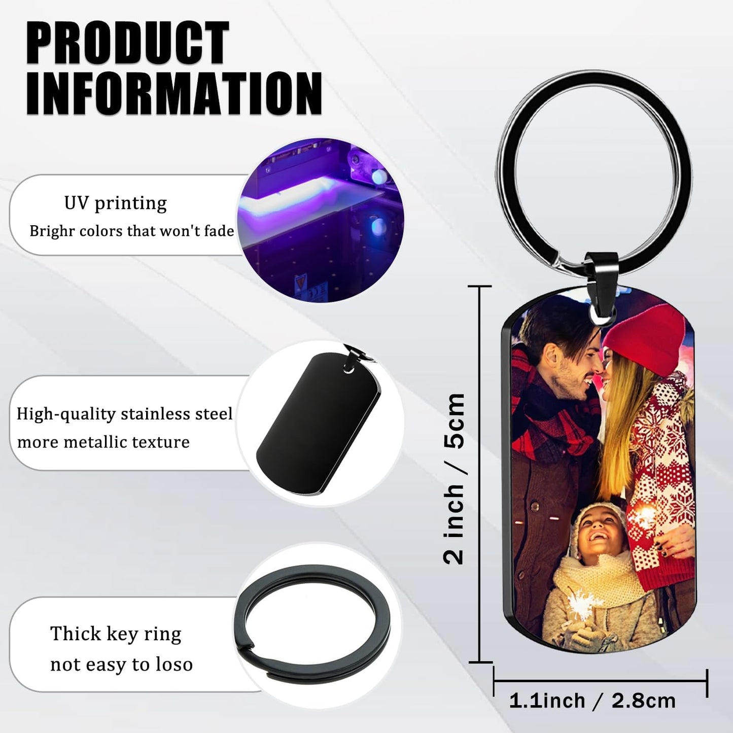 Custom Keychain with Picture, Personalized Keychain with Engraving Photo/Text for Dad, Mom