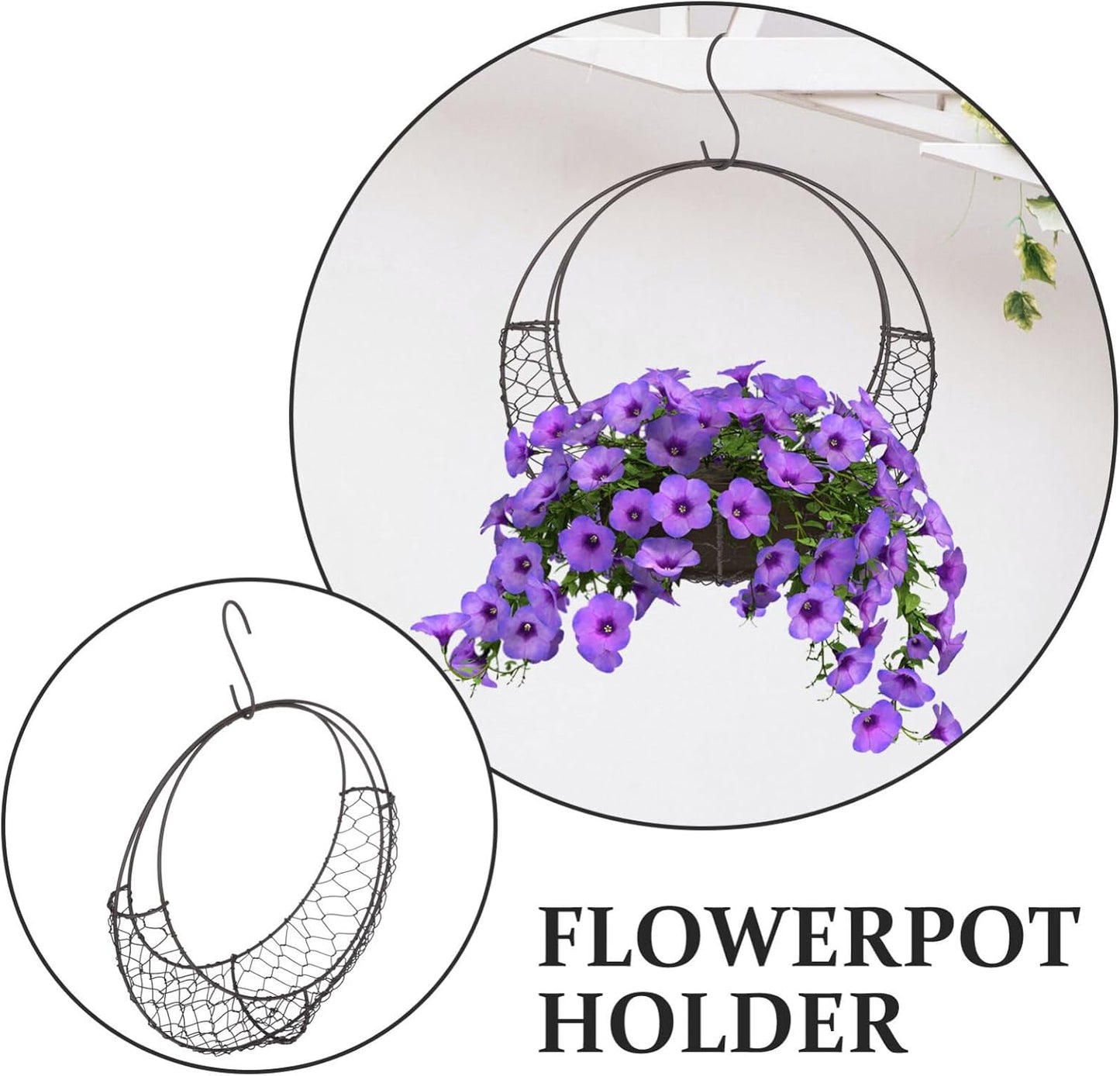 Air Plants Holders Wire Wreath Frame Hanger, 11 inch Moon Shape Wreath Form Hanging Plant Holder Metal Hanging Orchid Planter Plant Basket Holder, Succulent Wire Wreath Frame with Hook (Pack of 2)
