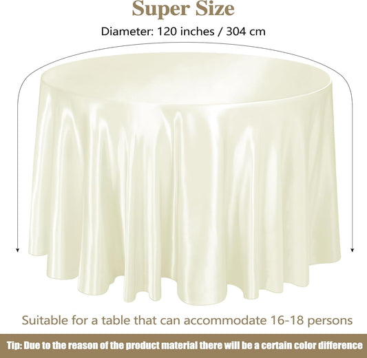 Ruisita 120 Inches Round Satin Tablecloths Ivory Overlay Round Satin Table Cover Bright Silk Smooth Fabric Tablecloth for Wedding Banquet Tables Decoration