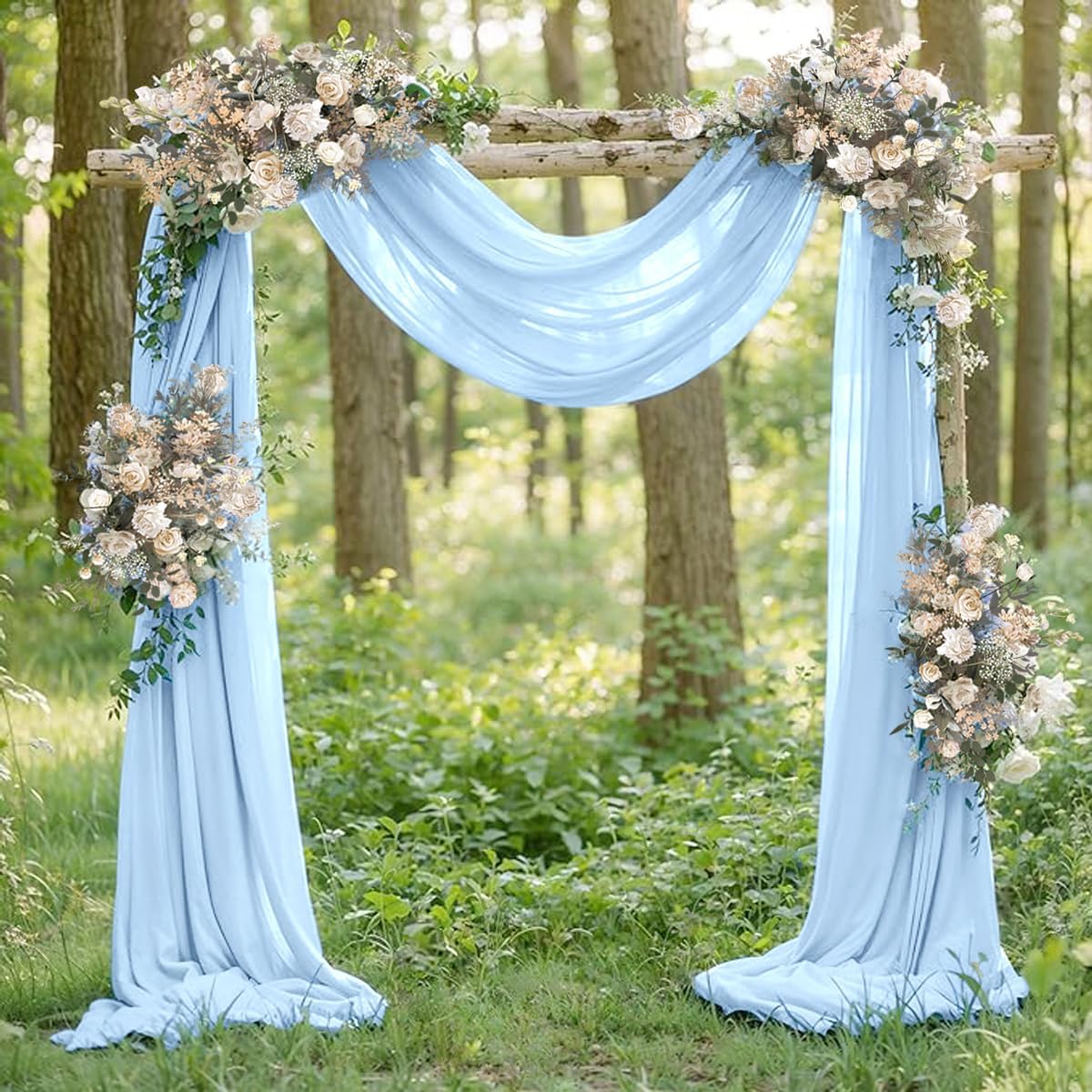 Light Blue Elegant Arch Draping Fabric 2 Panels Outdoor 29" × 20Ft Sheer Chiffon Curtain Drapes for Fall Wedding Ceremony Birthday Party Garden Brunch