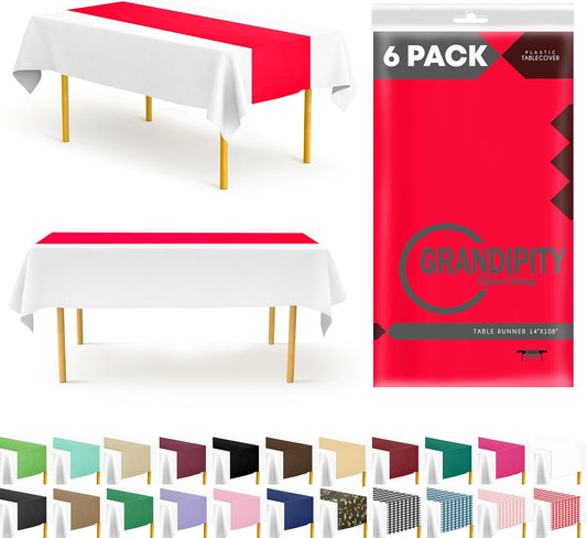 Red 6 Pack Premium Disposable Plastic Table Runner 14 x 108 Inch. Table Runner for Dinner Parties & Events by Grandipity