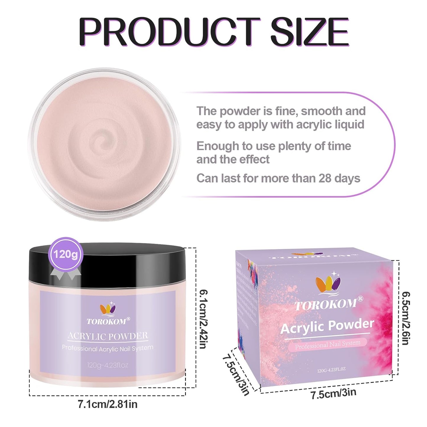 TOROKOM Dark Nude Acrylic Powder, 120g/4.23oz Acrylic Nail Powder Large Capacity Acrylic Dip Powder for Nails Acrylic Extension Powders, 3D Nail Carving, Long-Lasting, No Nails Lamp Required