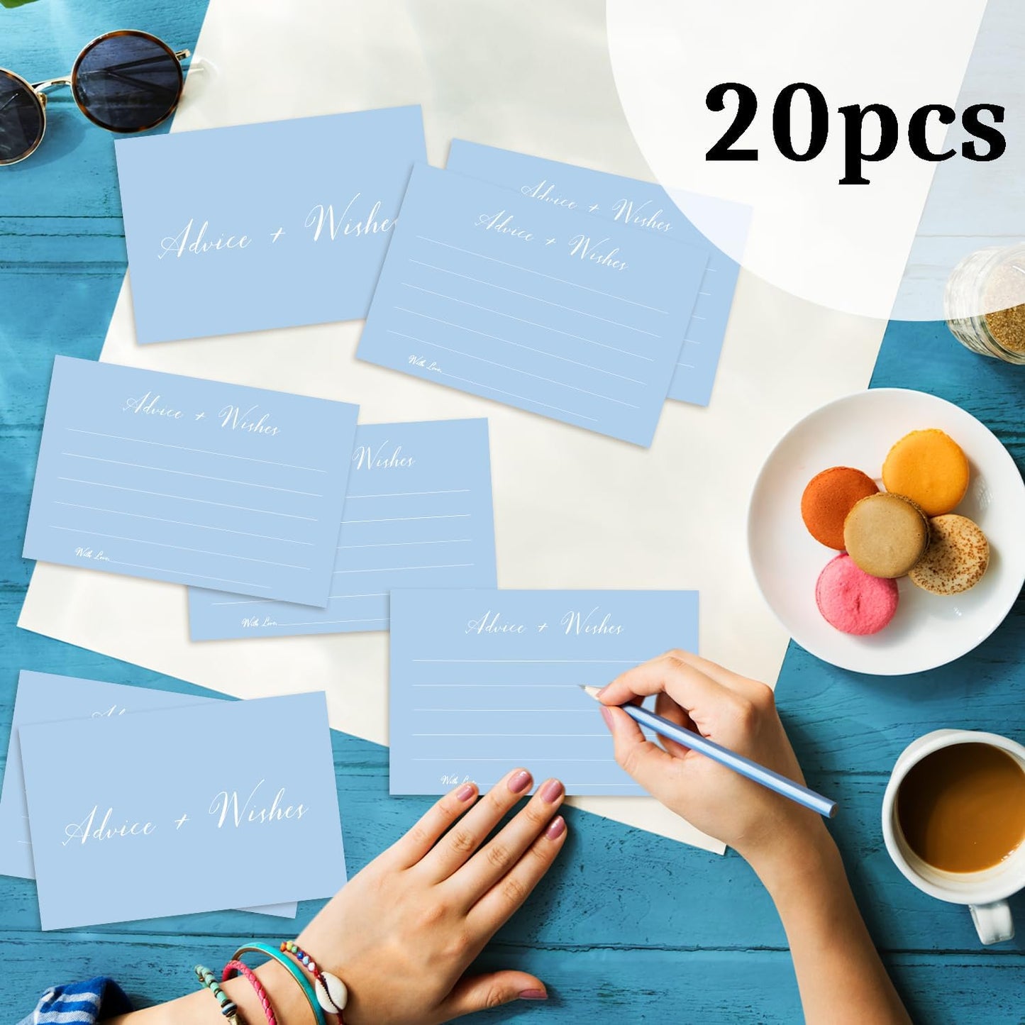 Blue Advice And Wishes Cards, Advice Cards For Bridal, Wedding, Baby Shower, Mr And Mrs, Graduation, Wishes For Baby Cards Baby Shower, Pack Of 20 4x6 Cards Double Sided Print -02