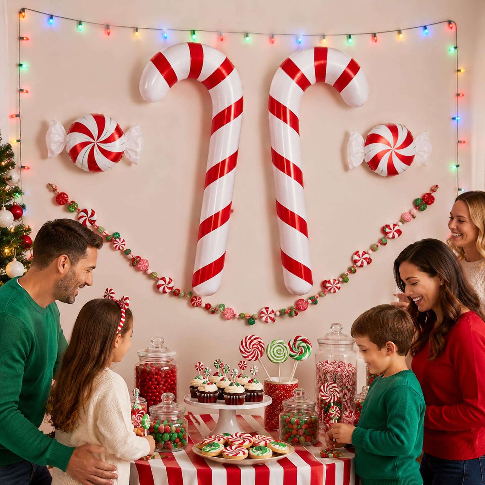 2pcs Inflatable Candy Canes Balloons for Christmas Candy Cane Decorations - Large Pool Floats